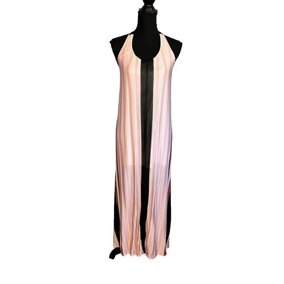 PilyQ Pink Black Striped Glitter Maxi Halter Dress MEDIUM /LARGE Beach Faith NEW - Picture 6 of 11